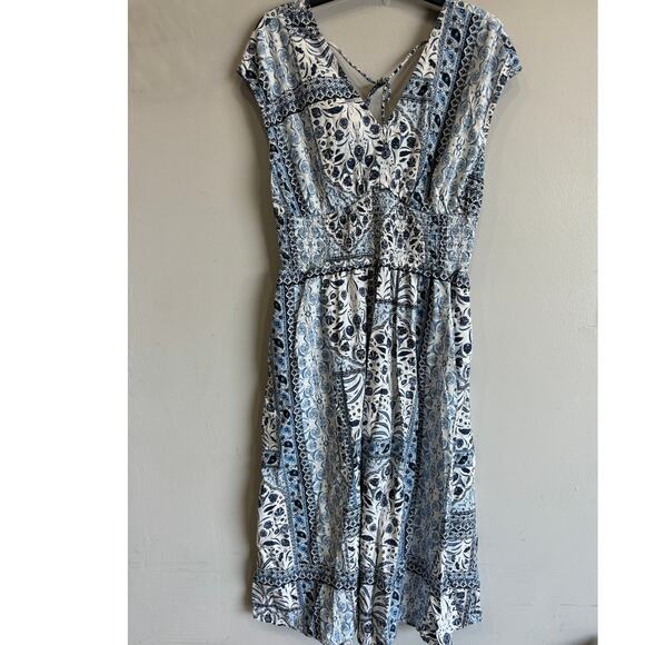 Old Navy Midi Dress Womens M Cotton Viscose Blend Blue Coastal Boho cott… - Picture 1 of 5
